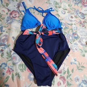 Urban Basic A Touch Of Comfort Bikini Set Blue Triangle Top High Waist Bottoms